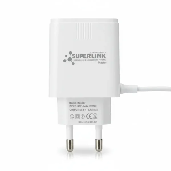 superlink master 3.4a fast mobile charger – high speed adapter with attached micro usb android cable