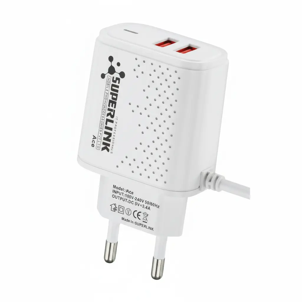 superlink ace 15w fast mobile charger – high speed adapter with attached type c cable & digital display superlink ace 15w fast mobile charger – high speed adapter with attached type c cable & digital display