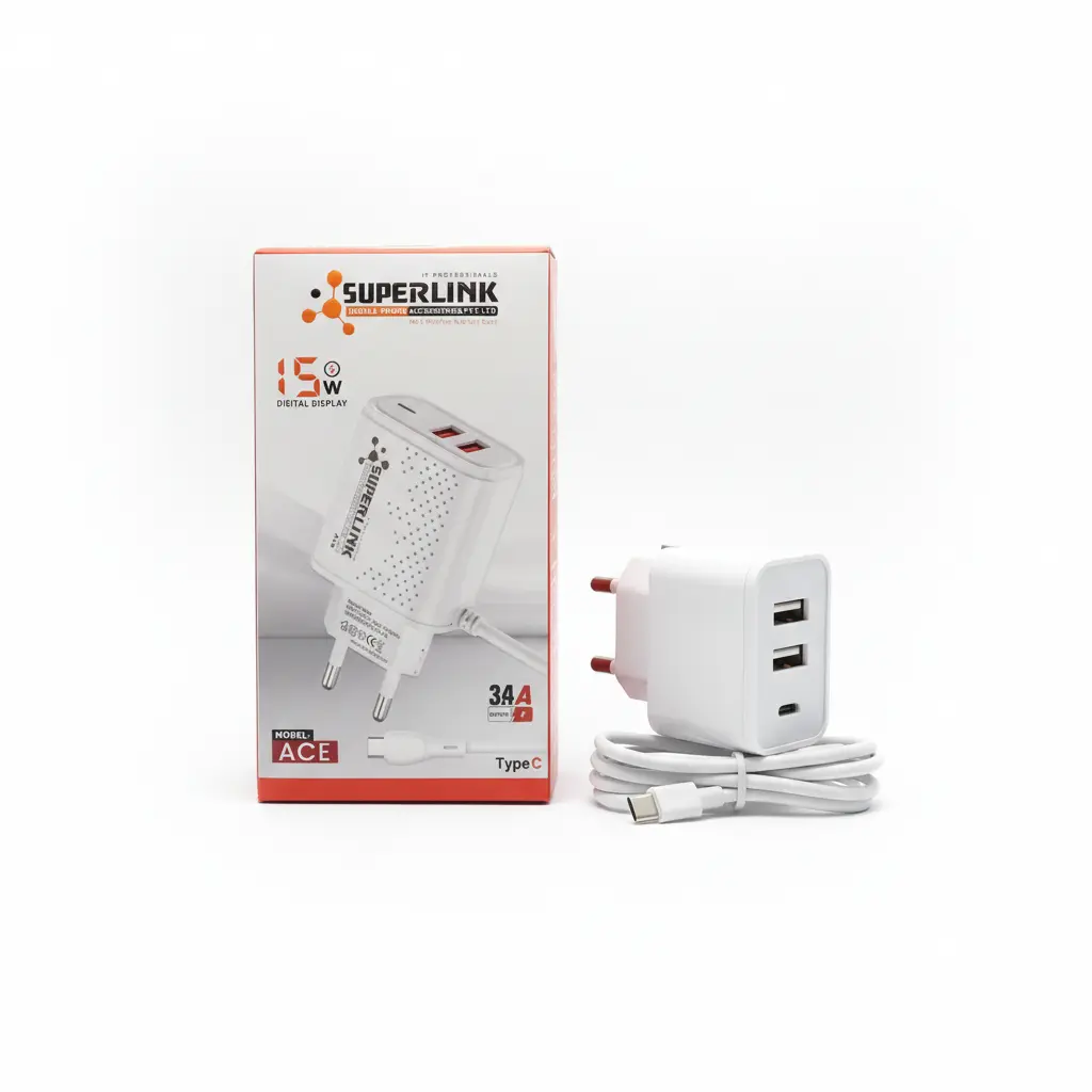 superlink ace 15w fast mobile charger – high speed adapter with attached type c cable & digital display superlink ace 15w fast mobile charger – high speed adapter with attached type c cable & digital display